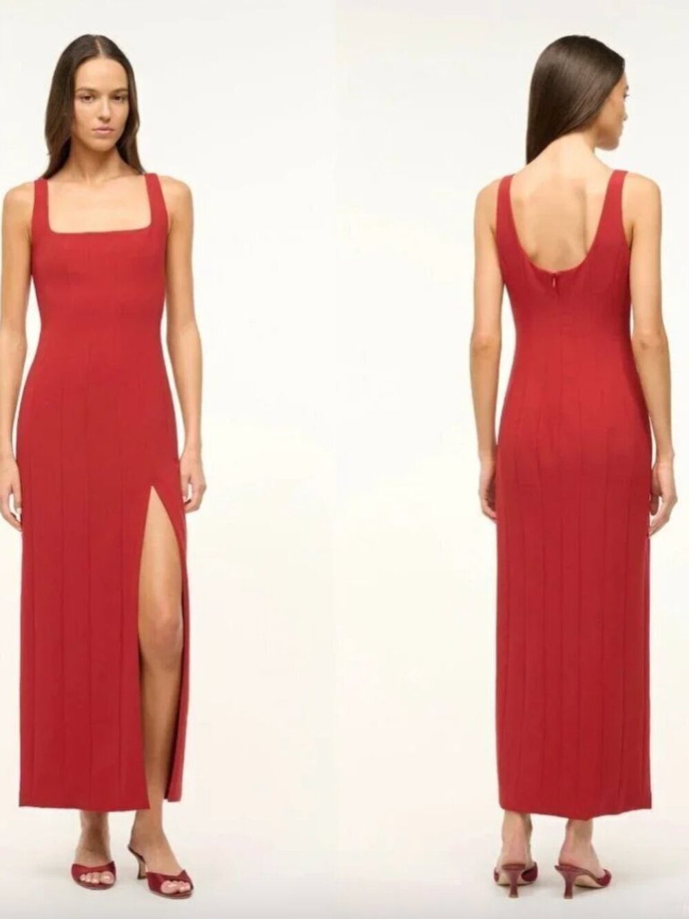 STAUD Portrait Column Dress Ankle Length Side Slit Rouge Red NWT $450 16